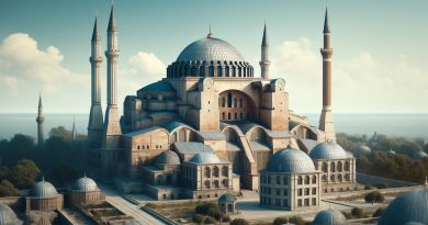 Imagem representa Hagia Sophia em Istambul, destacando sua arquitetura grandiosa. A imagem captura a beleza e a importância histórica desta obra-prima bizantina. (Imagem gerada por IA)
