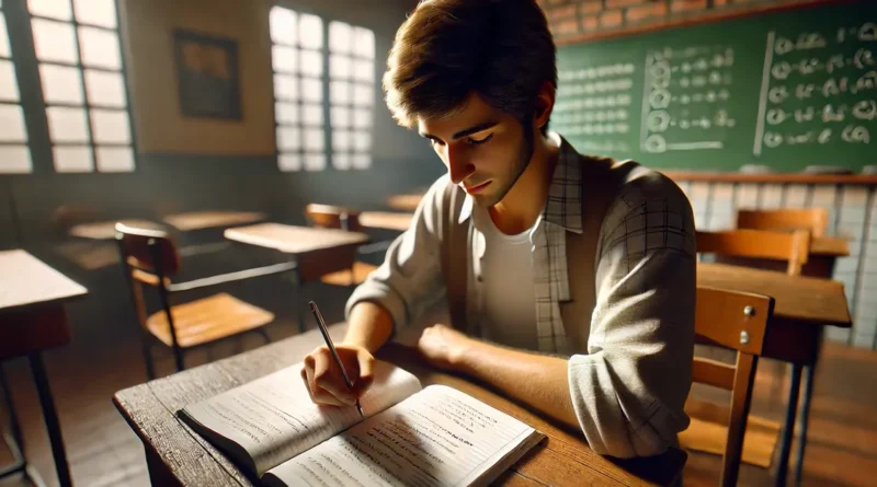 Estudante brasileiro concentrado resolvendo exercícios