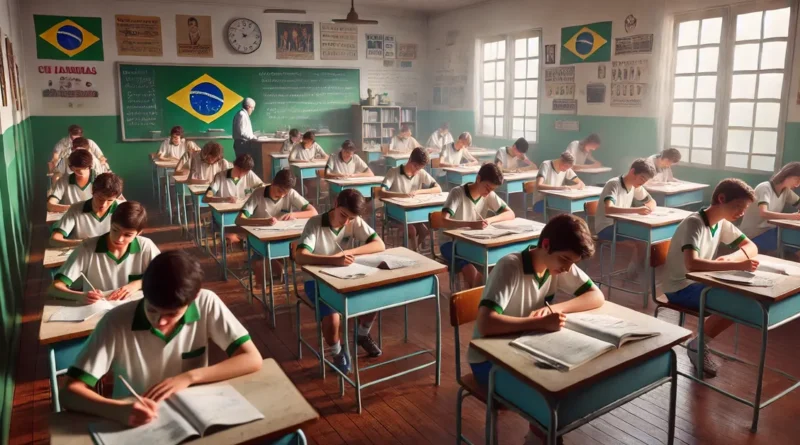 Estudantes brasileiros trabalhando em sala de aula.