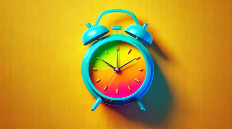 Relógio clássico colorido em estilo minimalista sobre fundo sólido